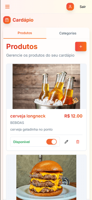 Tela de gerenciamento de produtos
